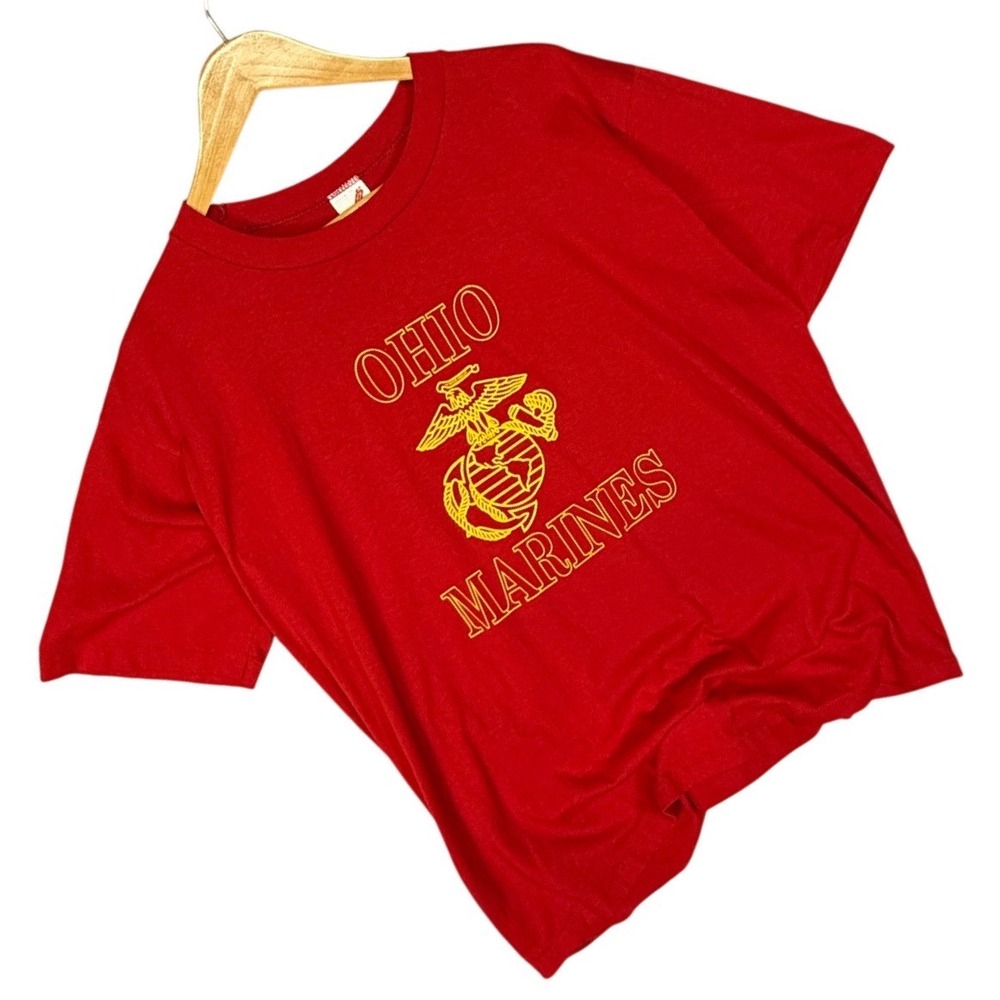 Vintage Jerzees Ohio Marines Graphic T Shirt Red XL Eagle Globe Anchor USMC Tee